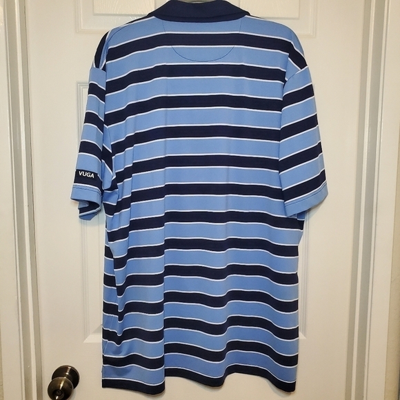 VUGA Polo Golf Shirt Sz XXL Blue Stripe Short Sleeve Moisture Wicking Stretch - Picture 5 of 12